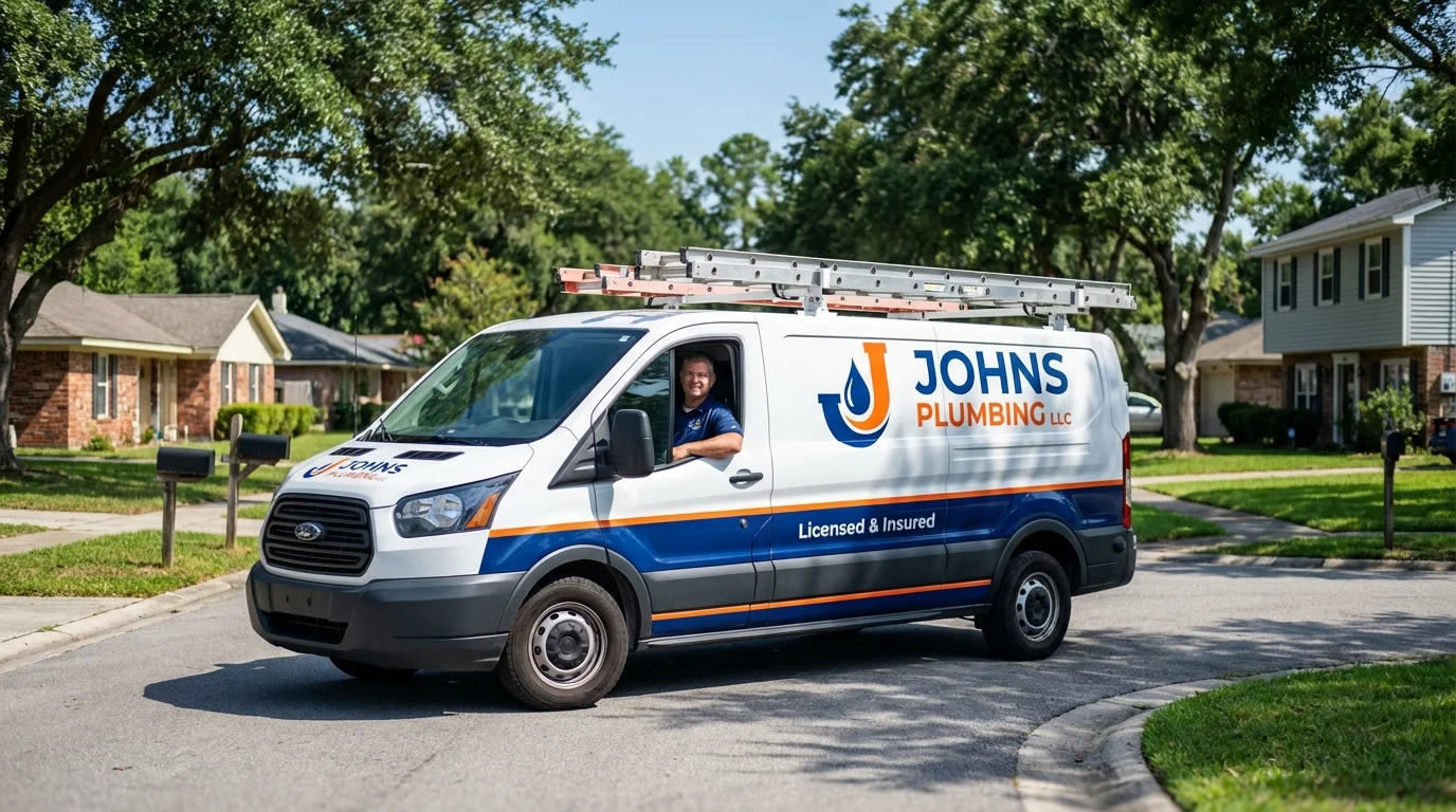 Johns Plumbing LLC service van in Wading River, NY