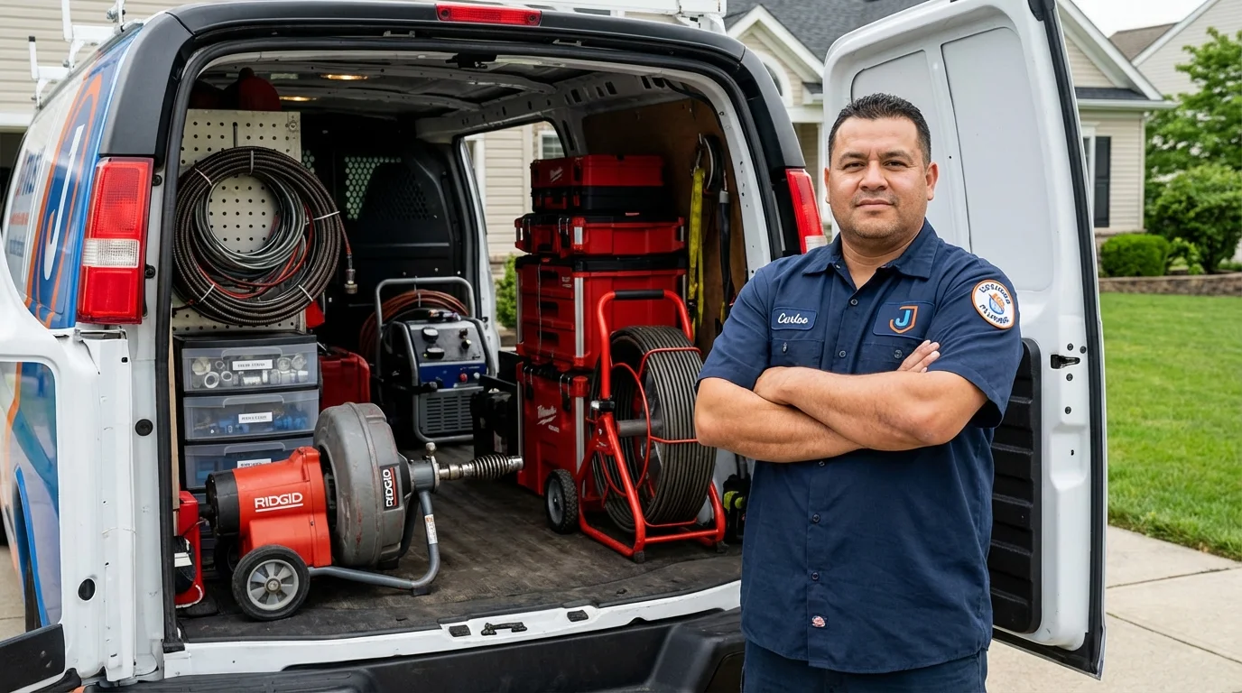 Professional drain cleaning equipment and Johns Plumbing LLC plumber in Wading River