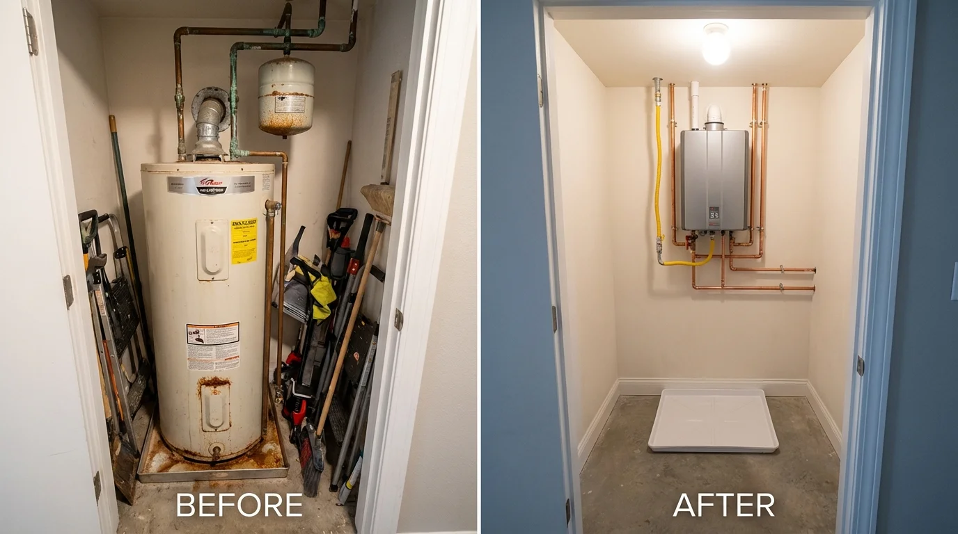 Tank water heater versus wall-mounted tankless unit comparison for Wading River, NY homeowners